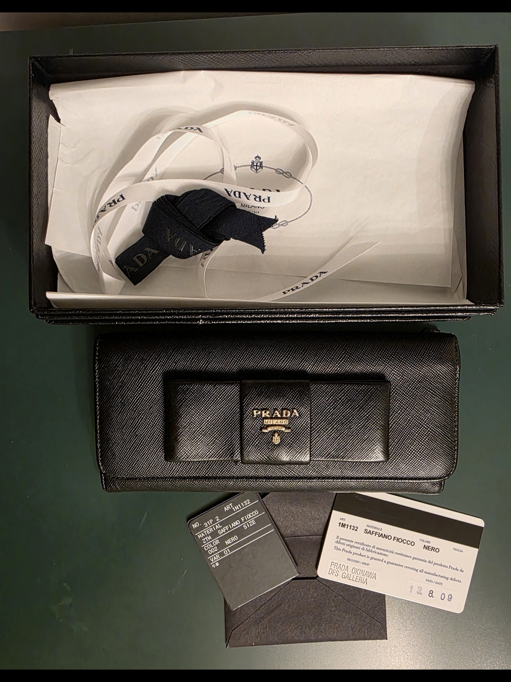 Prada Saffiano Bow Long Wallet - Black